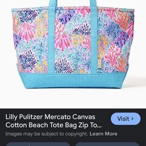 Lilly Pulitzer Mercato canvas Cotton Beach Tote Bag Multi Splashdance Zip Top